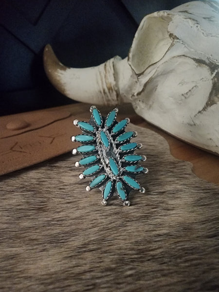 ROSEMARY TOM TURQUOISE NEEDLEPOINT CLUSTER RING