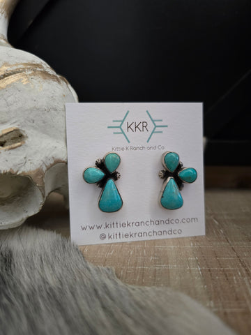 ELOUISE KEE THREE TURQUOISE STONE CLUSTER EARRINGS
