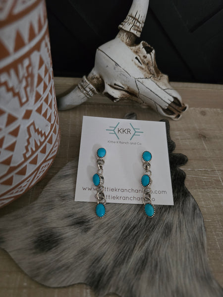 JEANETTE YAZZIE TURQUOISE LINK DANGLE EARRINGS