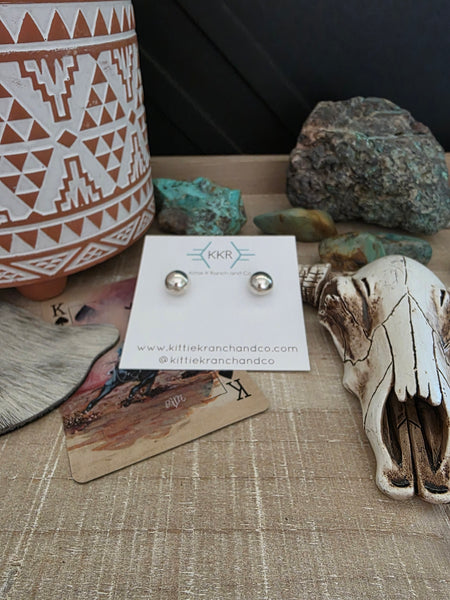 STERLING SILVER HANDMADE LARGE NAVAJO PEARL STUD EARRINGS