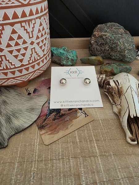 STERLING SILVER HANDMADE LARGE NAVAJO PEARL STUD EARRINGS