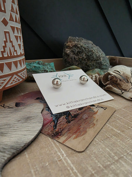 STERLING SILVER HANDMADE LARGE NAVAJO PEARL STUD EARRINGS