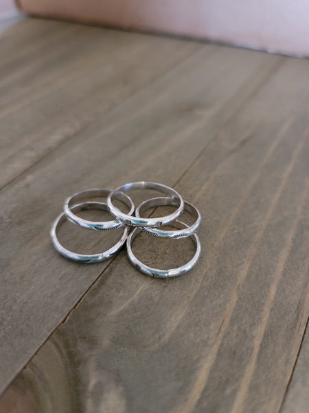 NAVAJO HANDMADE STERLING SILVER STAMPED HALF WIRE STACKING RING