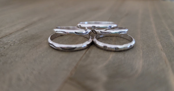 NAVAJO HANDMADE STERLING SILVER STAMPED HALF WIRE STACKING RING