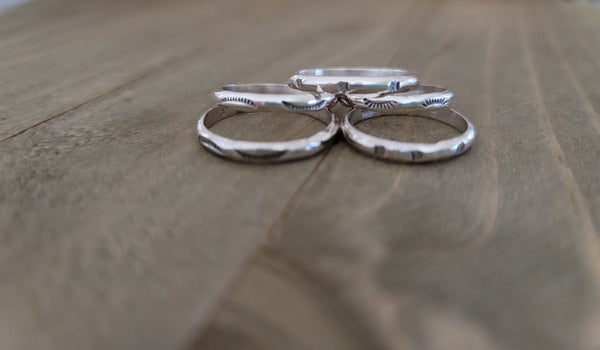 NAVAJO HANDMADE STERLING SILVER STAMPED HALF WIRE STACKING RING