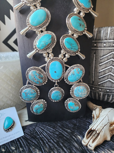 Native American Made Turquoise Squash Blossom Necklace