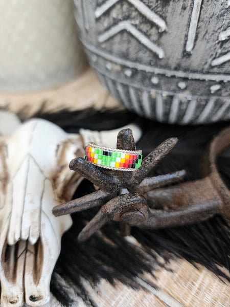 LUCILLE RAMONE STERLING AND BEADED RING