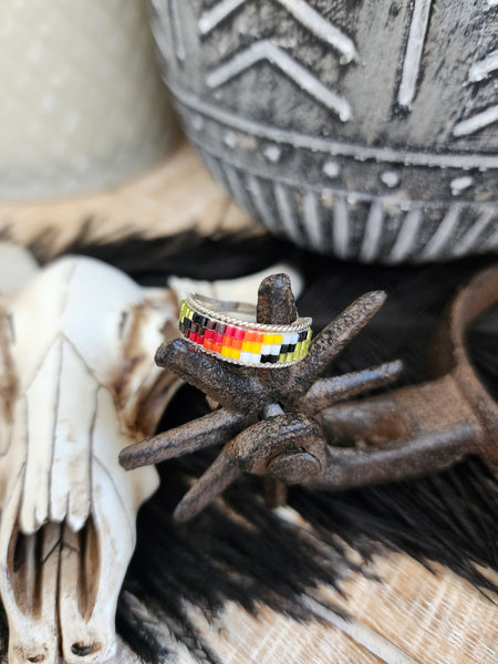LUCILLE RAMONE STERLING AND BEADED RING