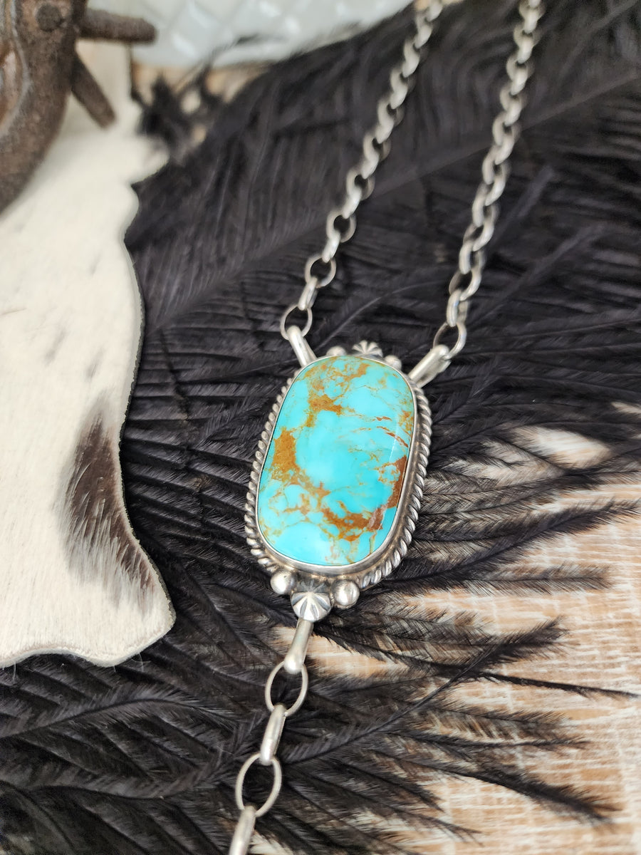 ALFRED MARTINEZ KINGMAN TURQUOISE LARIAT NECKLACE