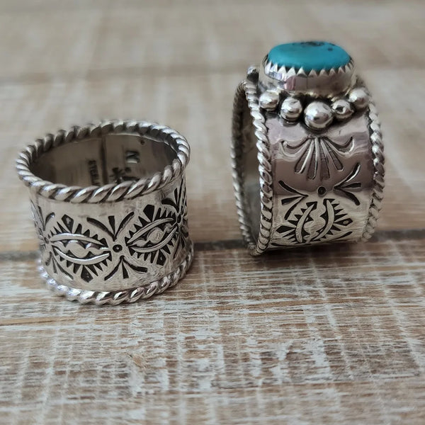 NELSON SILGADO JR WIDE BAND TURQUOISE RING