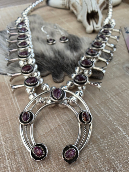 PHIL AND LENORA GARCIA PURPLE SPINY OYSTER SQUASH BLOSSOM NECKLACE SET