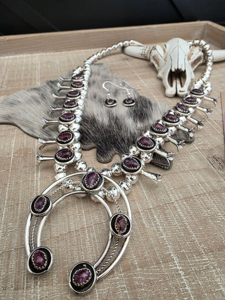 PHIL AND LENORA GARCIA PURPLE SPINY OYSTER SQUASH BLOSSOM NECKLACE SET