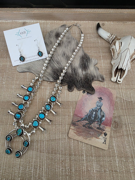 PHIL AND LENORA GARCIA TURQUOISE SQUASH BLOSSOM NECKLACE SET