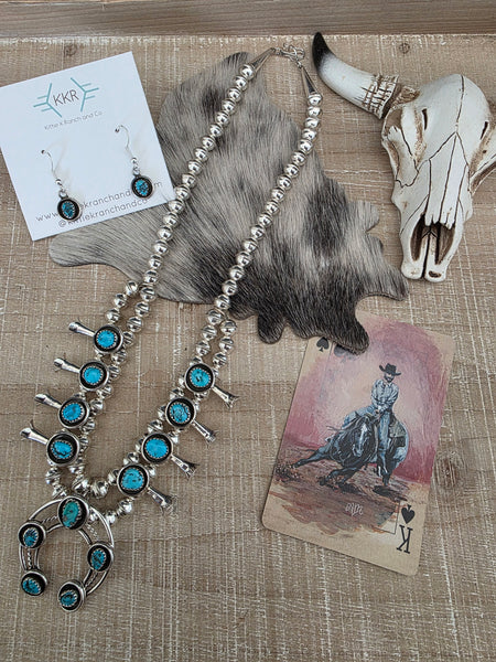 PHIL AND LENORA GARCIA TURQUOISE SQUASH BLOSSOM NECKLACE SET