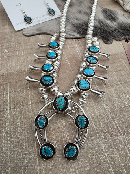 PHIL AND LENORA GARCIA TURQUOISE SQUASH BLOSSOM NECKLACE SET