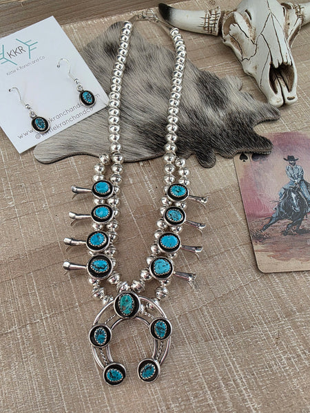 PHIL AND LENORA GARCIA TURQUOISE SQUASH BLOSSOM NECKLACE SET
