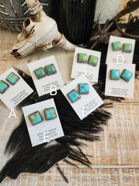 JUDITH DIXON PUNCHY SQUARE KINGMAN TURQUOISE STUDS