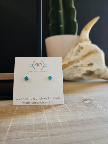 DIAMOND TURQUOISE STUD EARRINGS