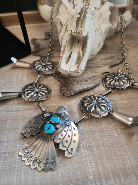 TIM YAZZIE TURQUOISE THUNDERBIRD AND BLOSSOM NECKLACE