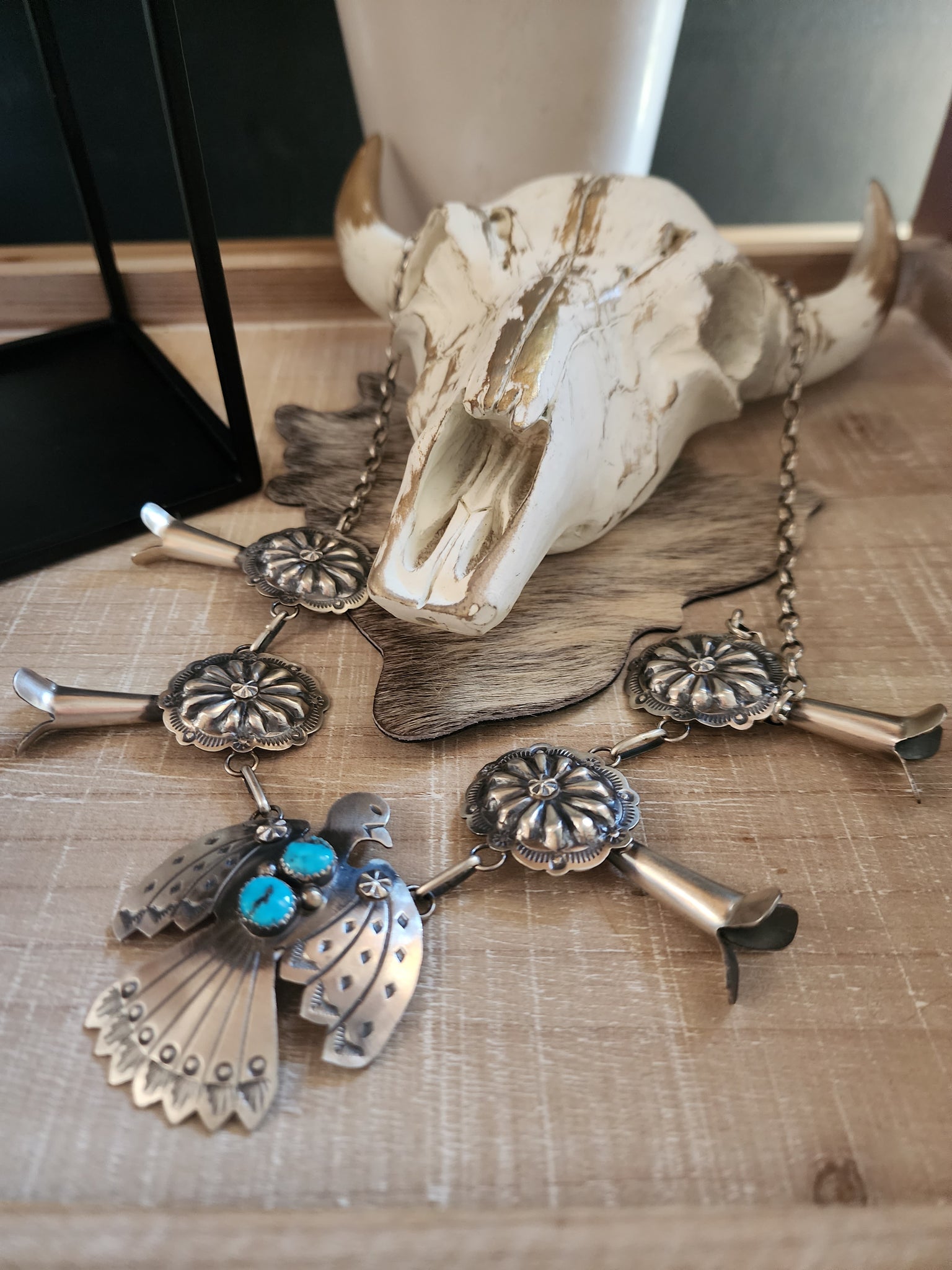 TIM YAZZIE TURQUOISE THUNDERBIRD AND BLOSSOM NECKLACE