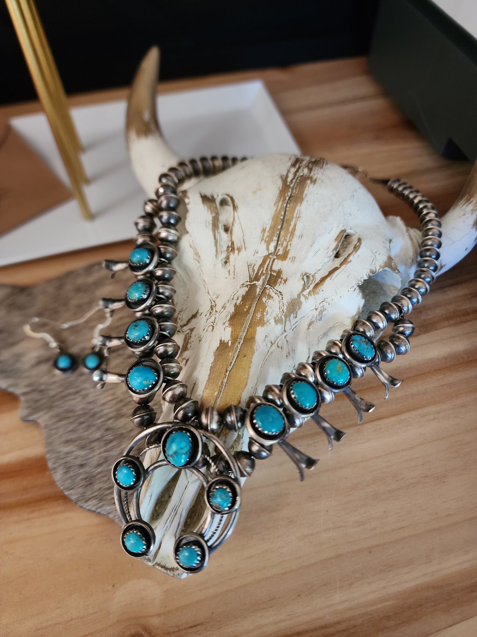 PHIL GARCIA TURQUOISE SQUASH BLOSSOM NECKLACE SET Kittie K Ranch and Co