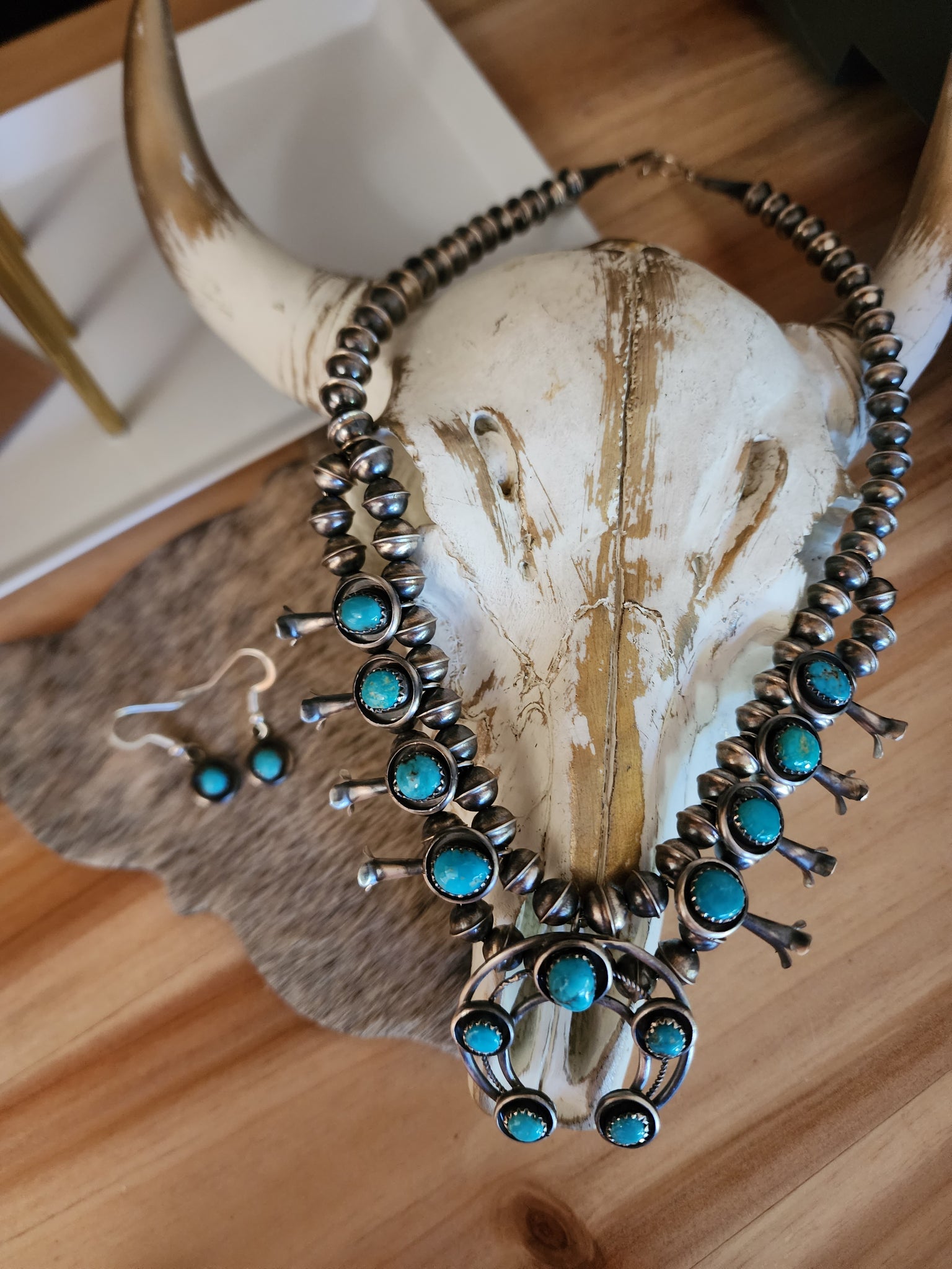 PHIL GARCIA TURQUOISE SQUASH BLOSSOM NECKLACE SET Kittie K Ranch and Co