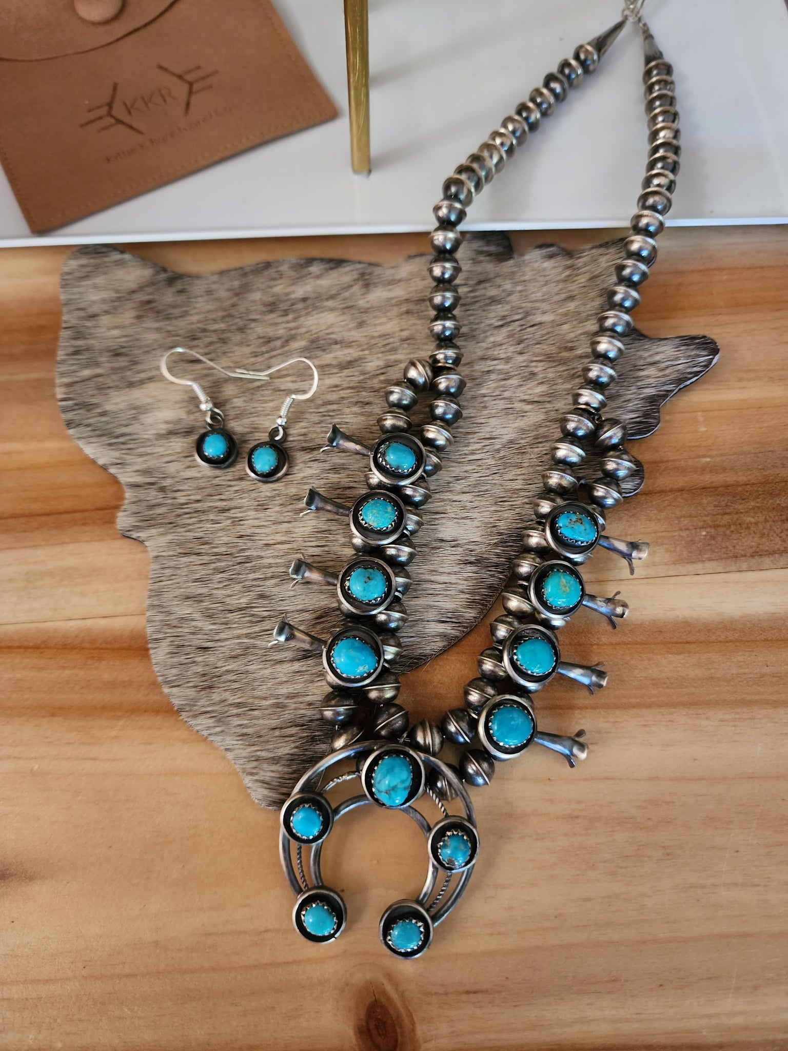 PHIL GARCIA TURQUOISE SQUASH BLOSSOM NECKLACE SET Kittie K Ranch and Co