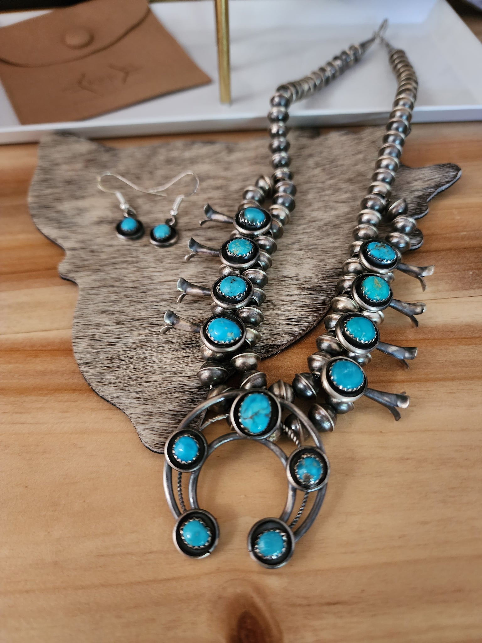 PHIL GARCIA TURQUOISE SQUASH BLOSSOM NECKLACE SET Kittie K Ranch and Co