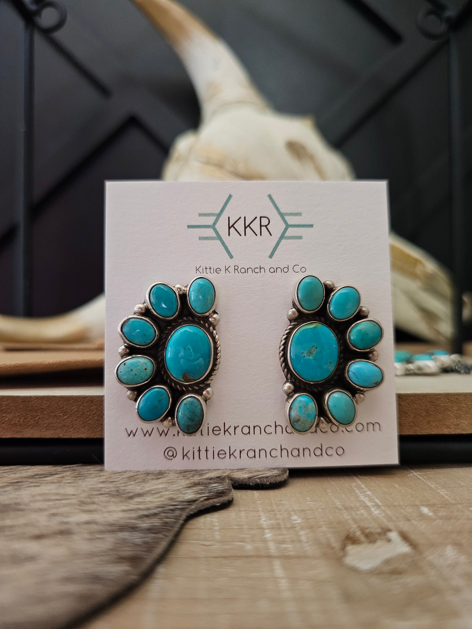 GERALDINE JAMES KINGMAN TURQUOISE HALF CIRCLE CLUSTER EARRINGS