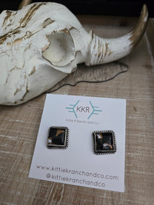 JUDITH DIXON WHITE BUFFALO AND BRONZE SQUARE STUDS