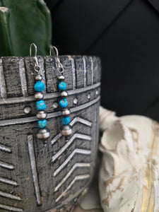 NAVAJO PEARL AND THREE TURQUOISE STONE STRAND EARRINGS