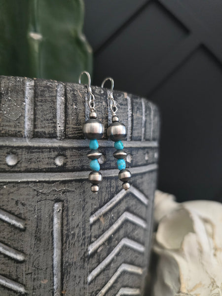 NAVAJO PEARL TURQUOISE STONE STRAND EARRINGS