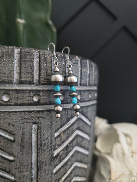 NAVAJO PEARL TURQUOISE STONE STRAND EARRINGS