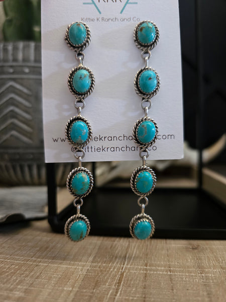 MAXINE RAMIREZ FIVE STONE KINGMAN TURQUOISE EARRINGS