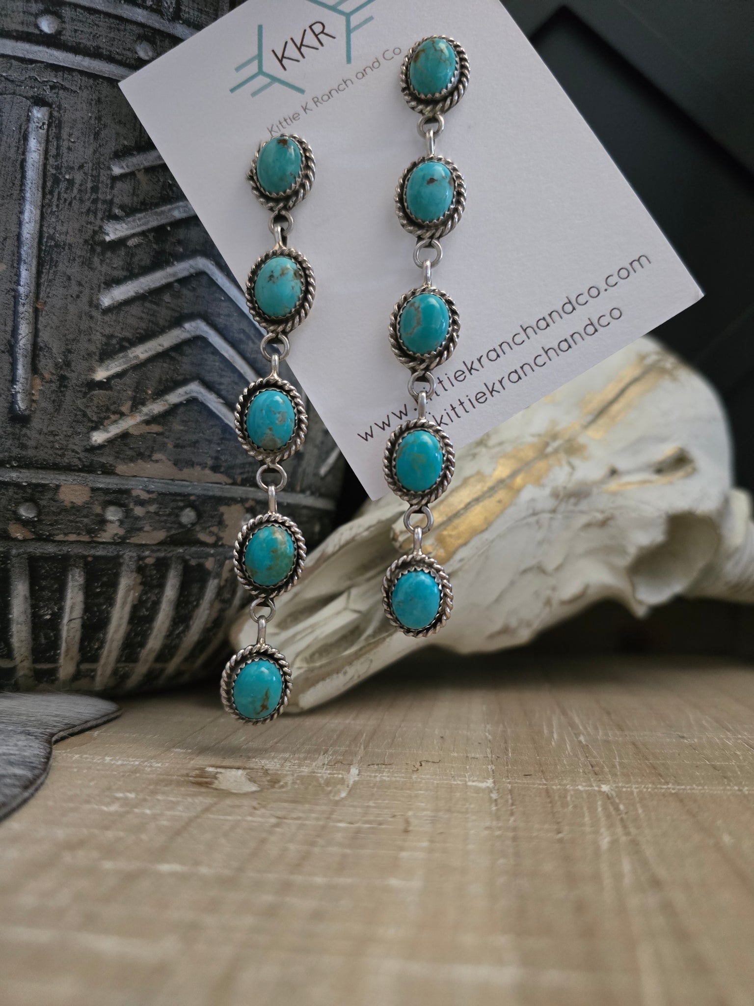 MAXINE RAMIREZ FIVE STONE KINGMAN TURQUOISE EARRINGS