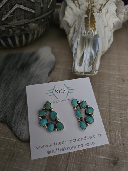 MAXINE RAMIREZ SIX STONE KINGMAN TURQUOISE CLUSTER EARRINGS