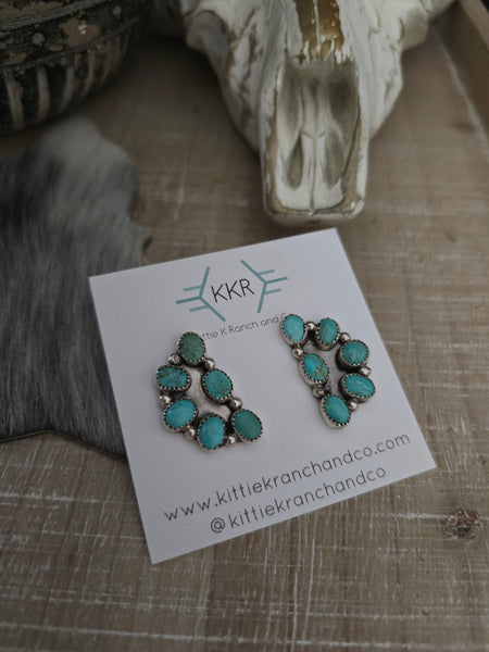 MAXINE RAMIREZ SIX STONE KINGMAN TURQUOISE CLUSTER EARRINGS