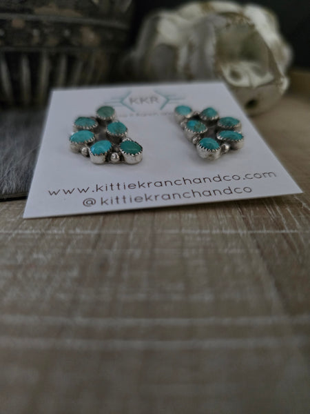 MAXINE RAMIREZ SIX STONE KINGMAN TURQUOISE CLUSTER EARRINGS