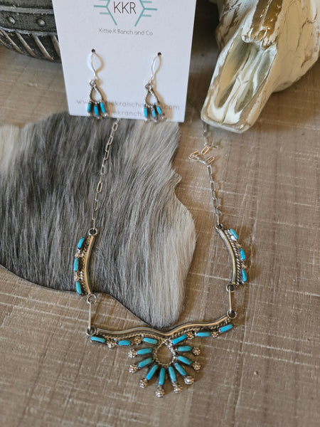 VERONICA YAWAKI ZUNI TURQUOISE NECKLACE AND EARRING SET