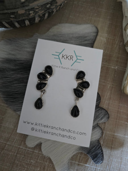 MAXINE RAMIREZ BLACK ONYX DANGLE STUD EARRINGS