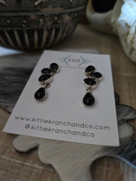 MAXINE RAMIREZ BLACK ONYX DANGLE STUD EARRINGS