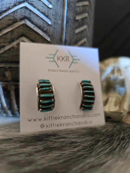 ELSIE YAZZIE KINGMAN TURQUOISE HOOP EARRINGS