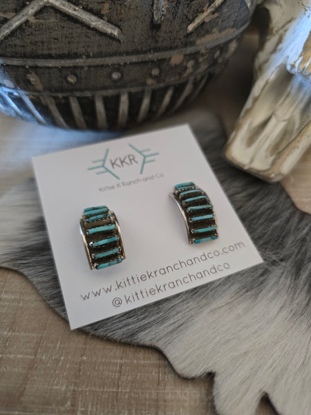 ELSIE YAZZIE KINGMAN TURQUOISE HOOP EARRINGS