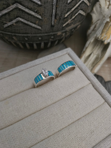 ELLA COWBOY TURQUOISE AND MARQUIS CZ WEDDING RING SET