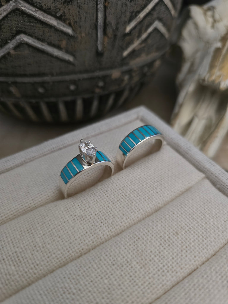 ELLA COWBOY TURQUOISE AND MARQUIS CZ WEDDING RING SET – Kittie K