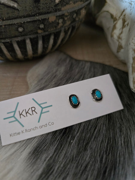 ROSELENE JOE KINGMAN TURQUOISE STUD EARRINGS