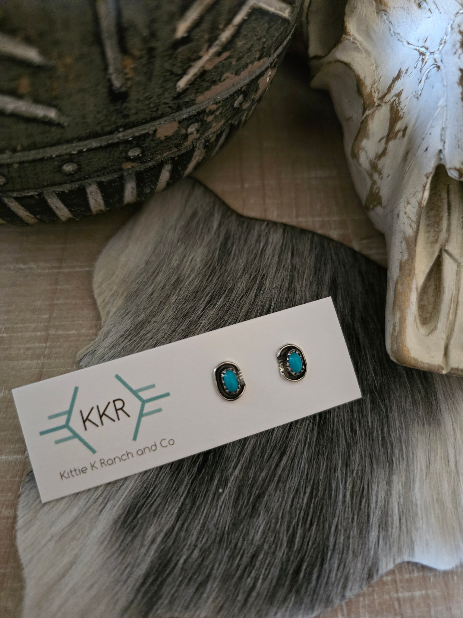 ROSELENE JOE KINGMAN TURQUOISE STUD EARRINGS