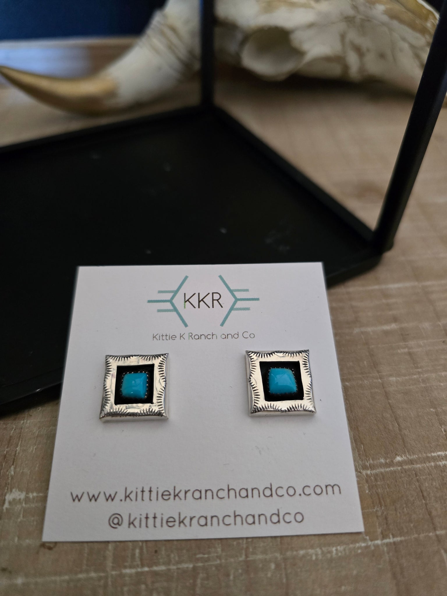 FELIX PERRY TURQUOISE SHADOW BOX STUD EARRINGS