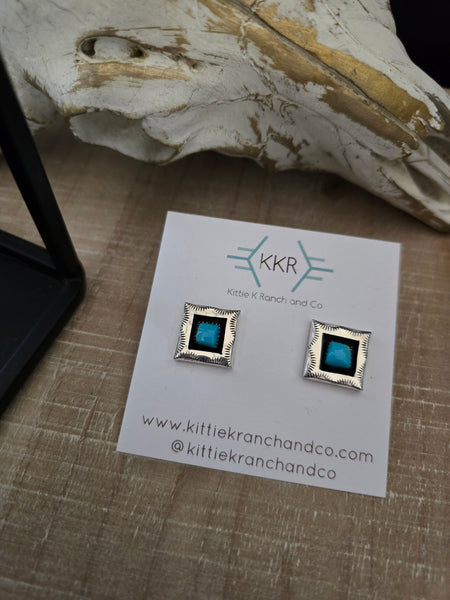 FELIX PERRY TURQUOISE SHADOW BOX STUD EARRINGS