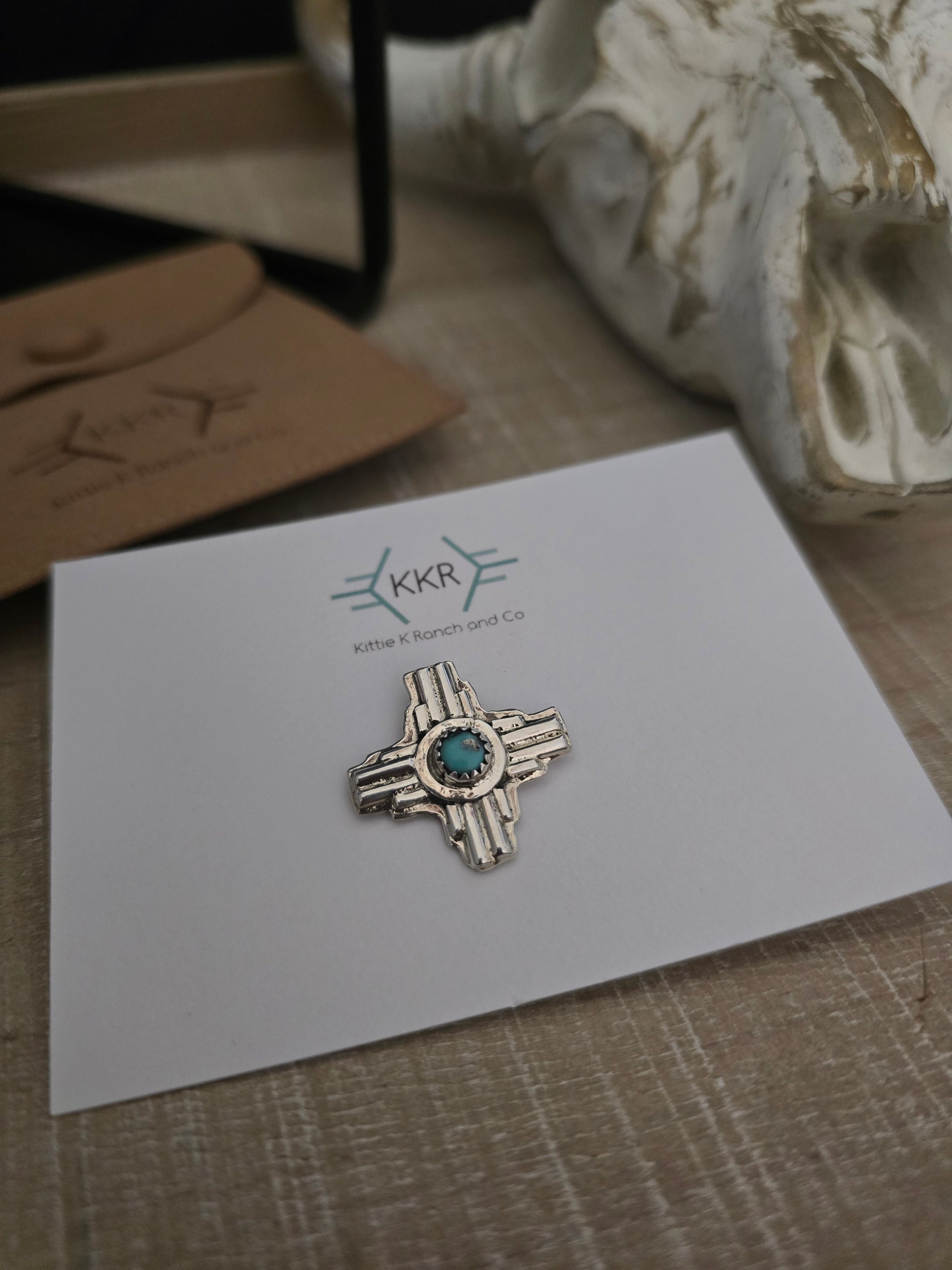 TYRONE CASTILLO TURQUOISE ZIA PIN – Kittie K Ranch and Co